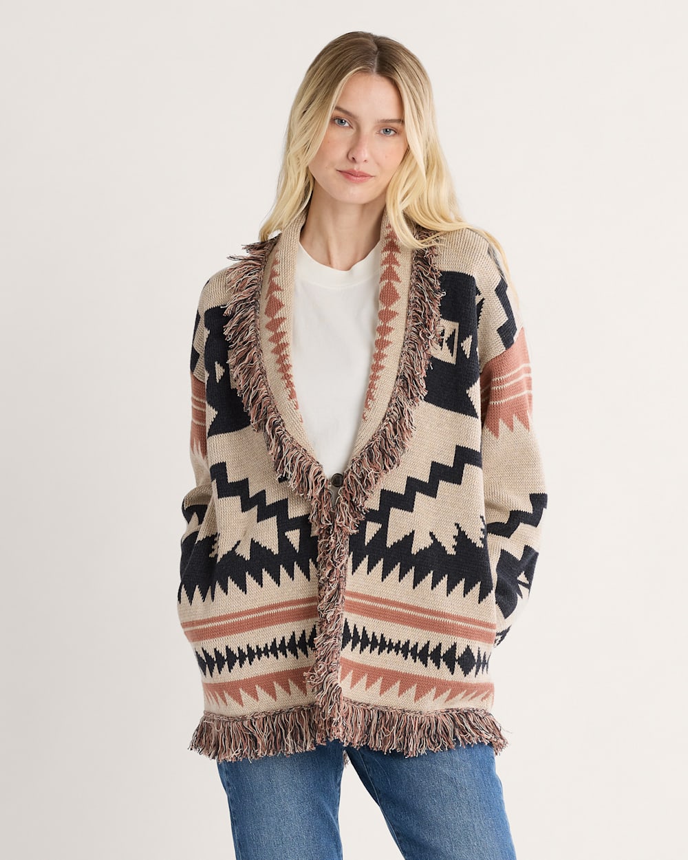 PENDLETON WOMEN'S GRAPHIC FRINGE CARDIGAN