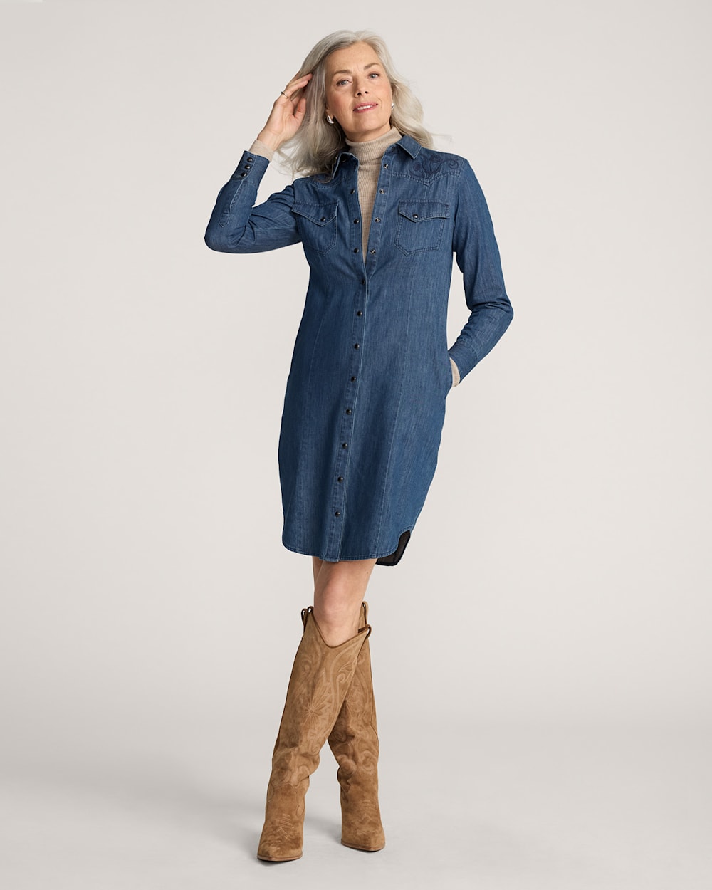 PENDLETON WOMEN'S EMBROIDERED CHAMBRAY GAMBLER SHIRT DRESS