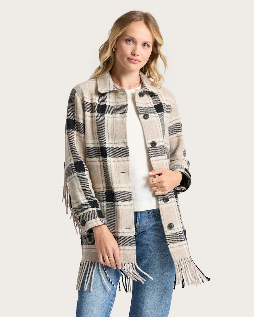PENDLETON WOMEN'S PLAID JOLENE WOOL FRINGED JACKET