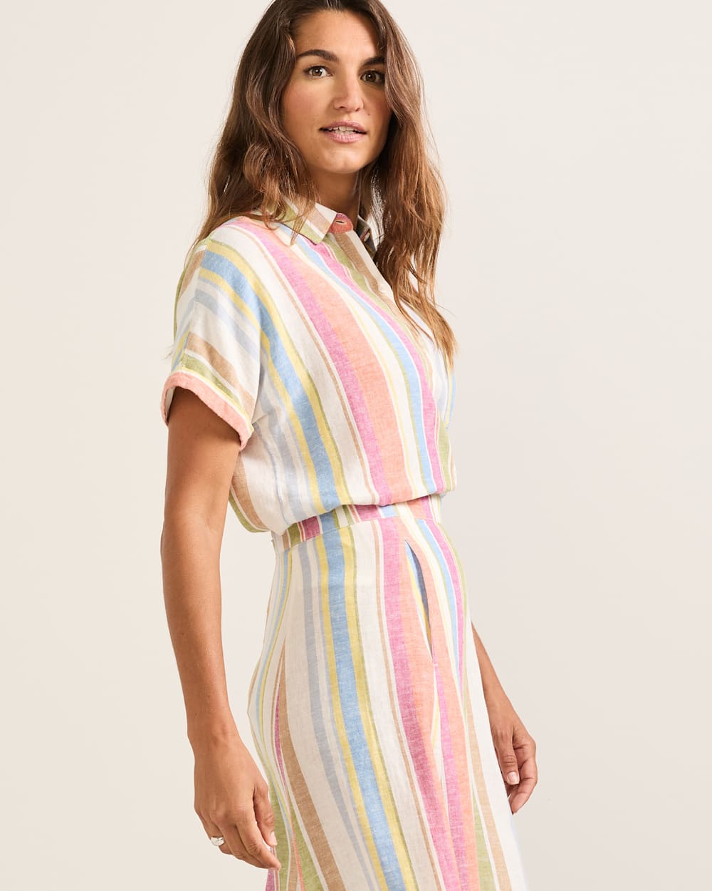PENDLETON WOMEN'S SHORT-SLEEVE STRIPE LINEN SHIRT