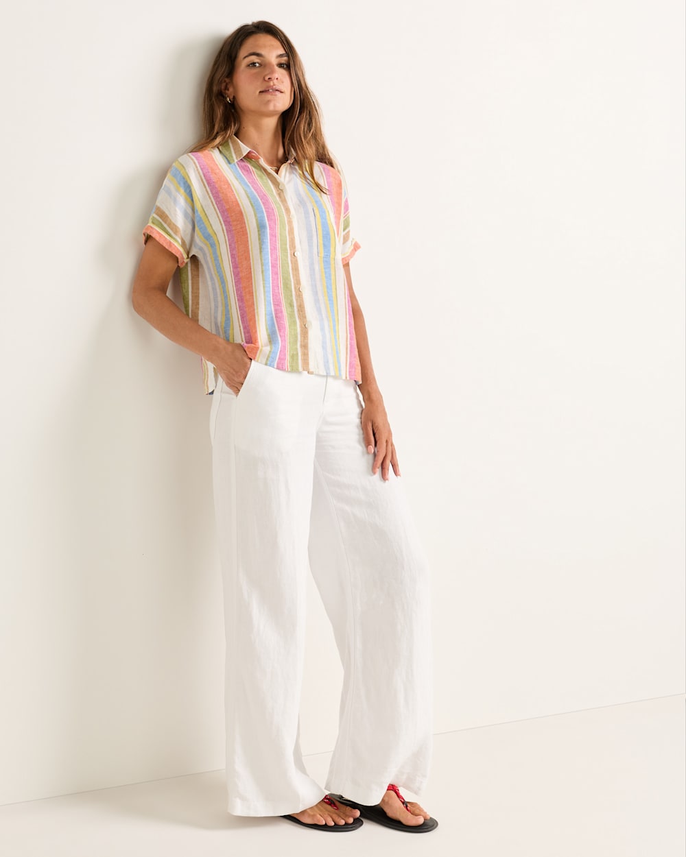 PENDLETON WOMEN'S SHORT-SLEEVE STRIPE LINEN SHIRT