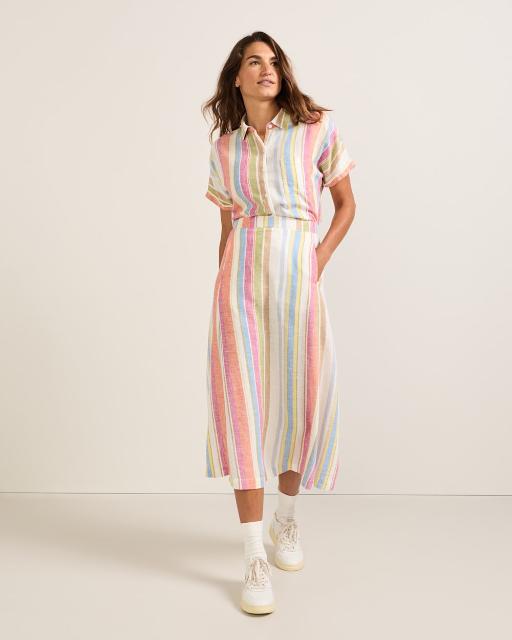 PENDLETON WOMEN'S STRIPE LINEN MIDI SKIRT