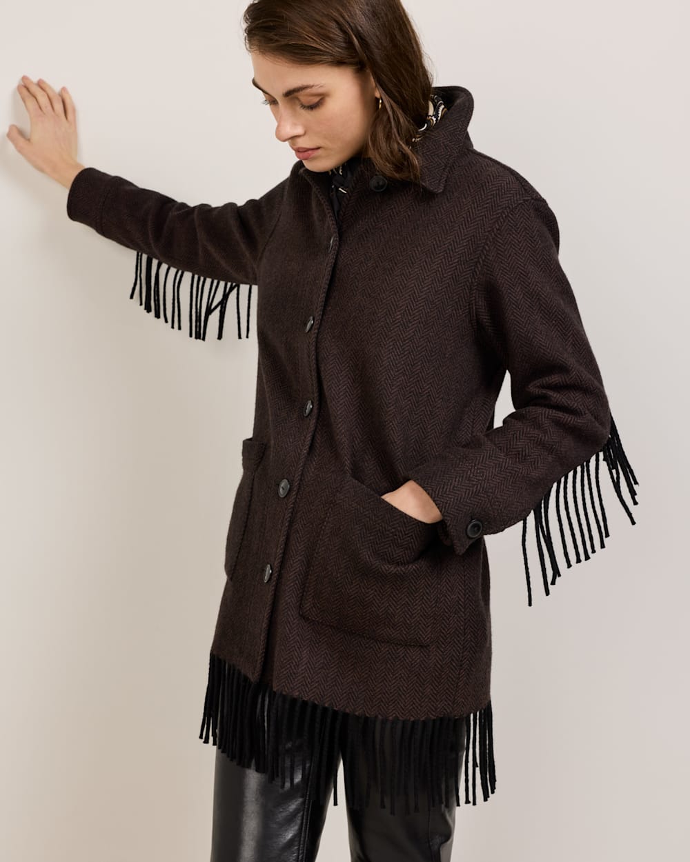 PENDLETON WOMEN'S HERRINGBONE JOLENE WOOL FRINGED JACKET