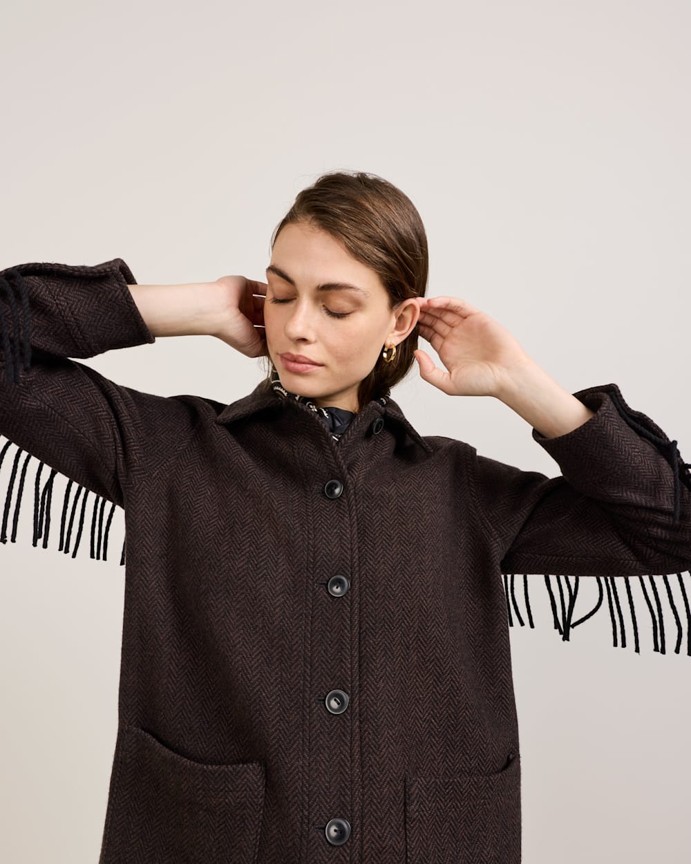 PENDLETON WOMEN'S HERRINGBONE JOLENE WOOL FRINGED JACKET