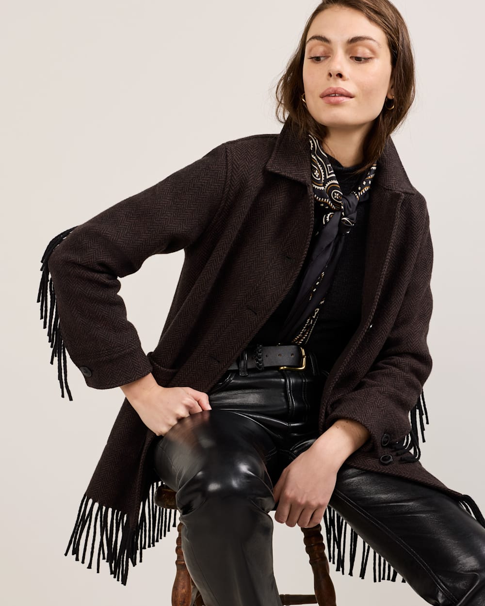 PENDLETON WOMEN'S HERRINGBONE JOLENE WOOL FRINGED JACKET