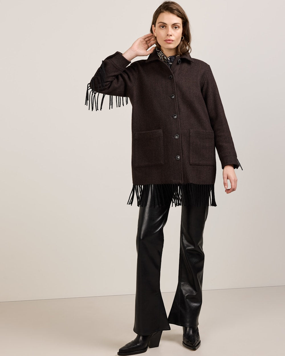 PENDLETON WOMEN'S HERRINGBONE JOLENE WOOL FRINGED JACKET