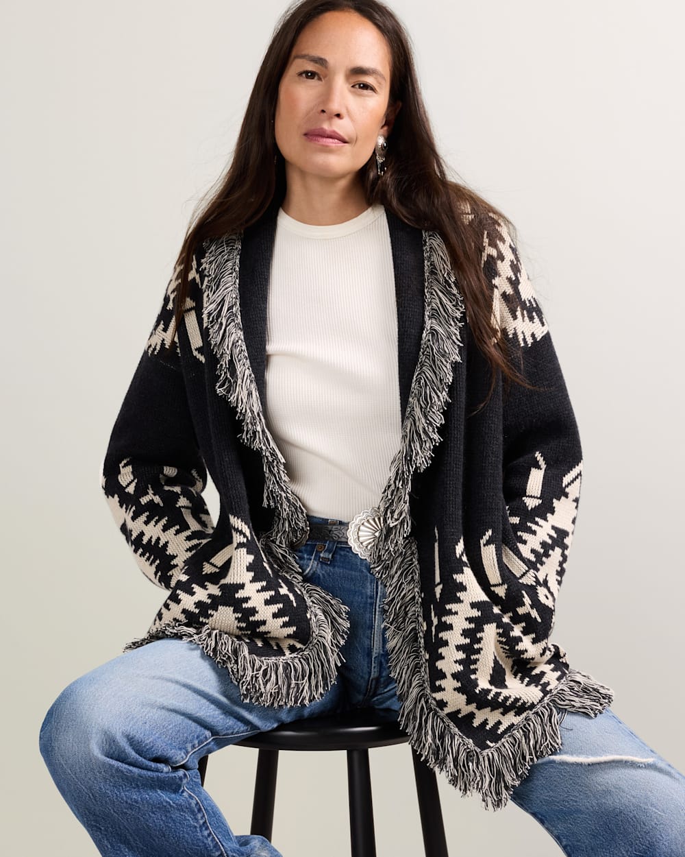PENDLETON WOMEN'S GRAPHIC FRINGE CARDIGAN