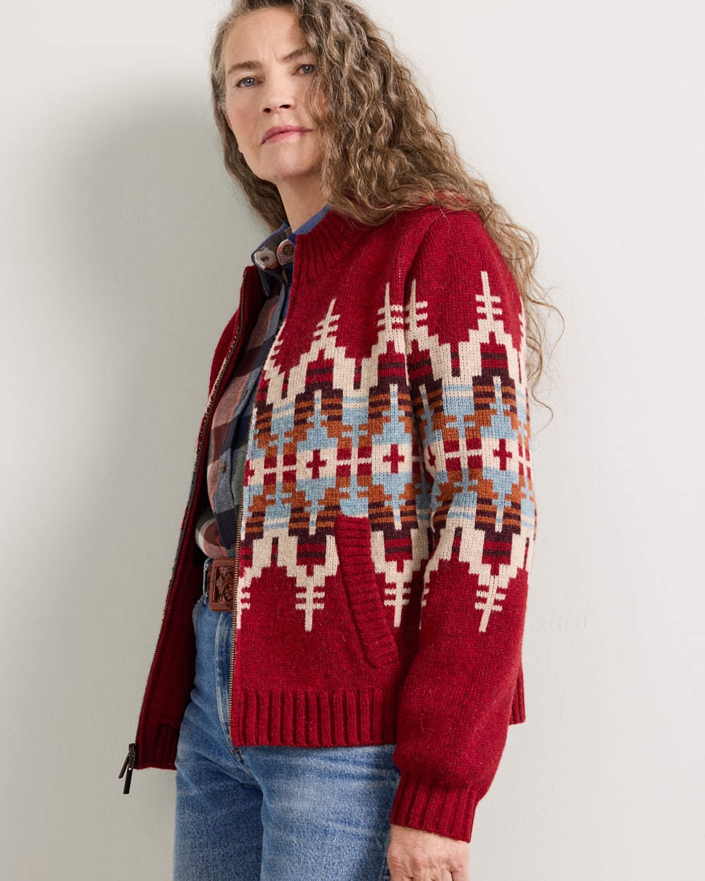 PENDLETON WOMEN'S GRAPHIC SHETLAND COLLECTION ZIP CARDIGAN