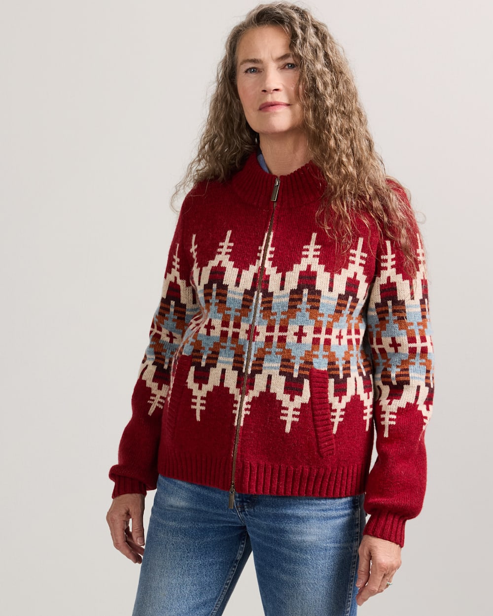 PENDLETON WOMEN'S GRAPHIC SHETLAND COLLECTION ZIP CARDIGAN