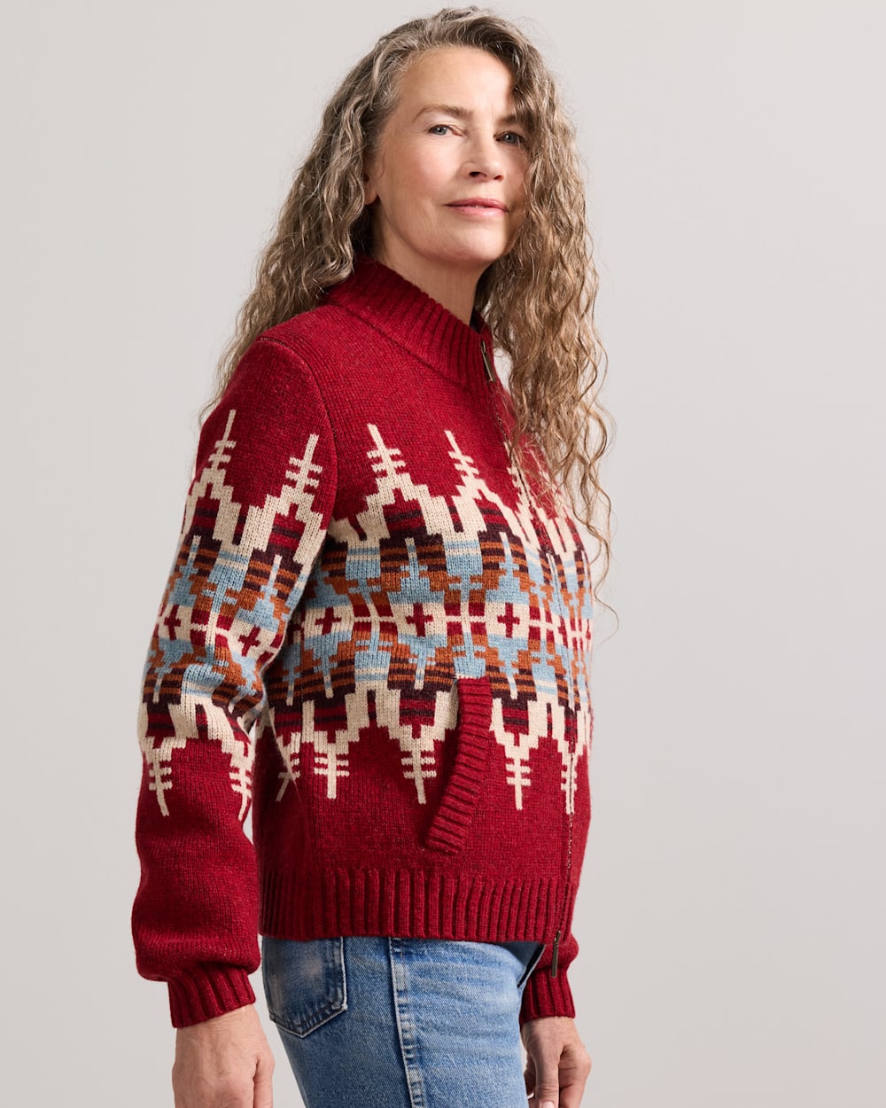 PENDLETON WOMEN'S GRAPHIC SHETLAND COLLECTION ZIP CARDIGAN