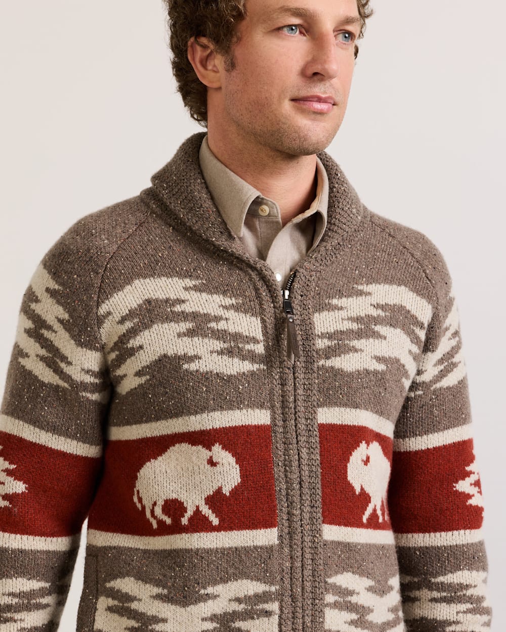 PENDLETON MEN'S BISON LAMBSWOOL ZIP CARDIGAN