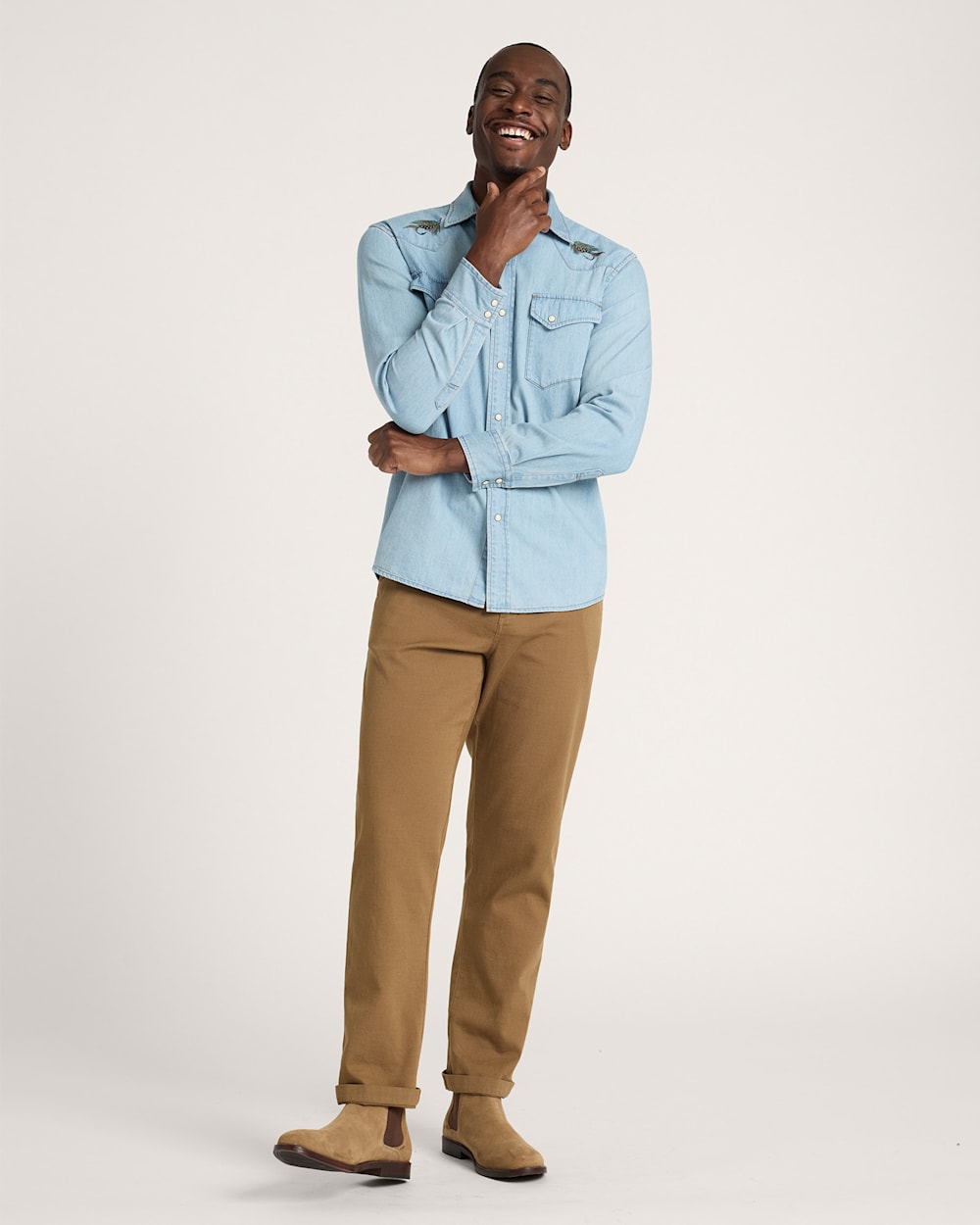 PENDLETON MEN'S SALMON EMBROIDERED DENIM GAMBLER SHIRT